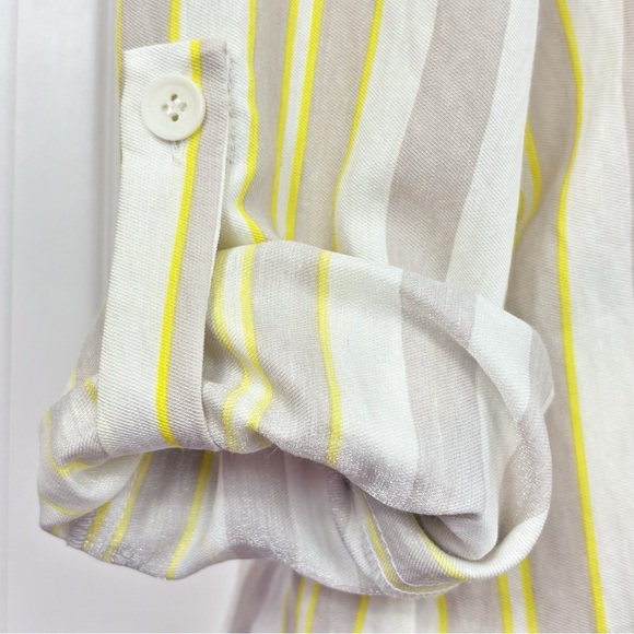 NWT 209WST38 White & Yellow Stripe Linen Lightweight Zip Jacket - Picture 11 of 16